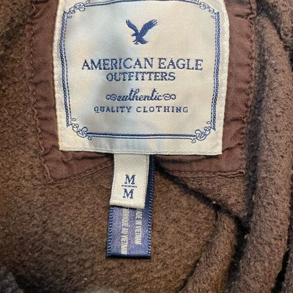 American Eagle Graphic Hoodie Sweatshirt Brown Fleece Long Sleeve Pull-Over M - Picture 7 of 10